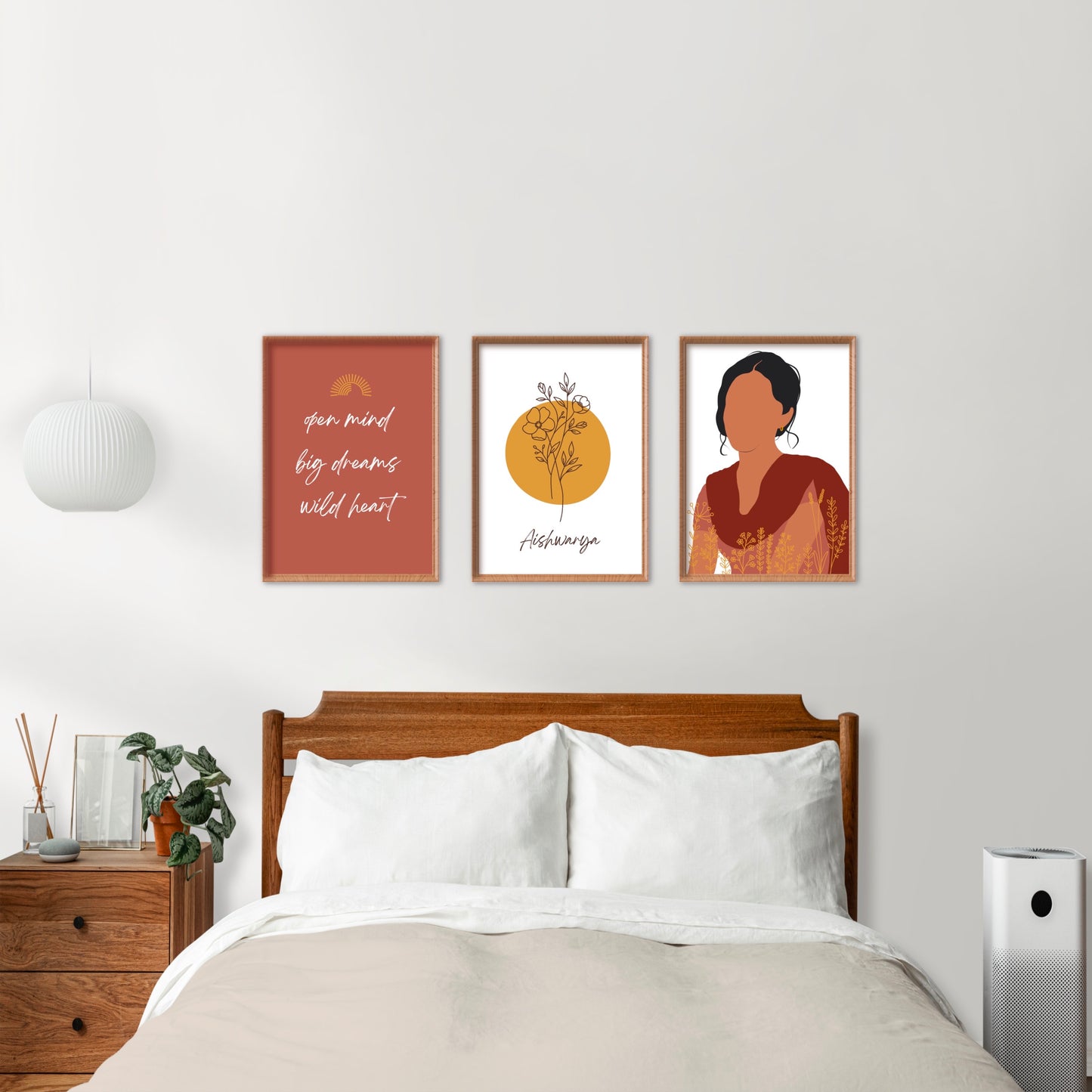 Boho Custom Portrait Set Of 3 Wall Art